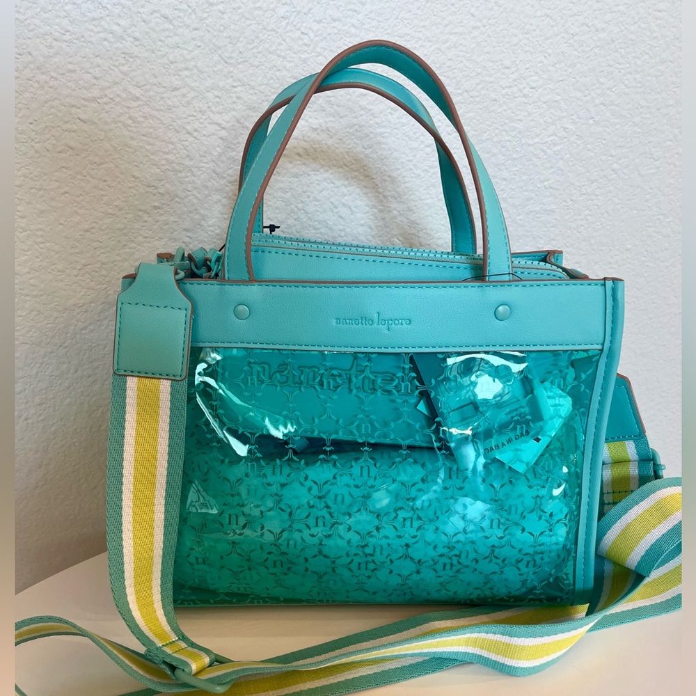 NWT Nanette Lepore Clear Bag Satchel and Wristlet Aqua Blue